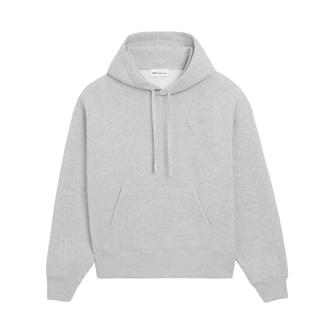 USW756-749-0951 AMI Grey Cotton Embossed Ami De Coeur Hoodie Heather Ash Grey