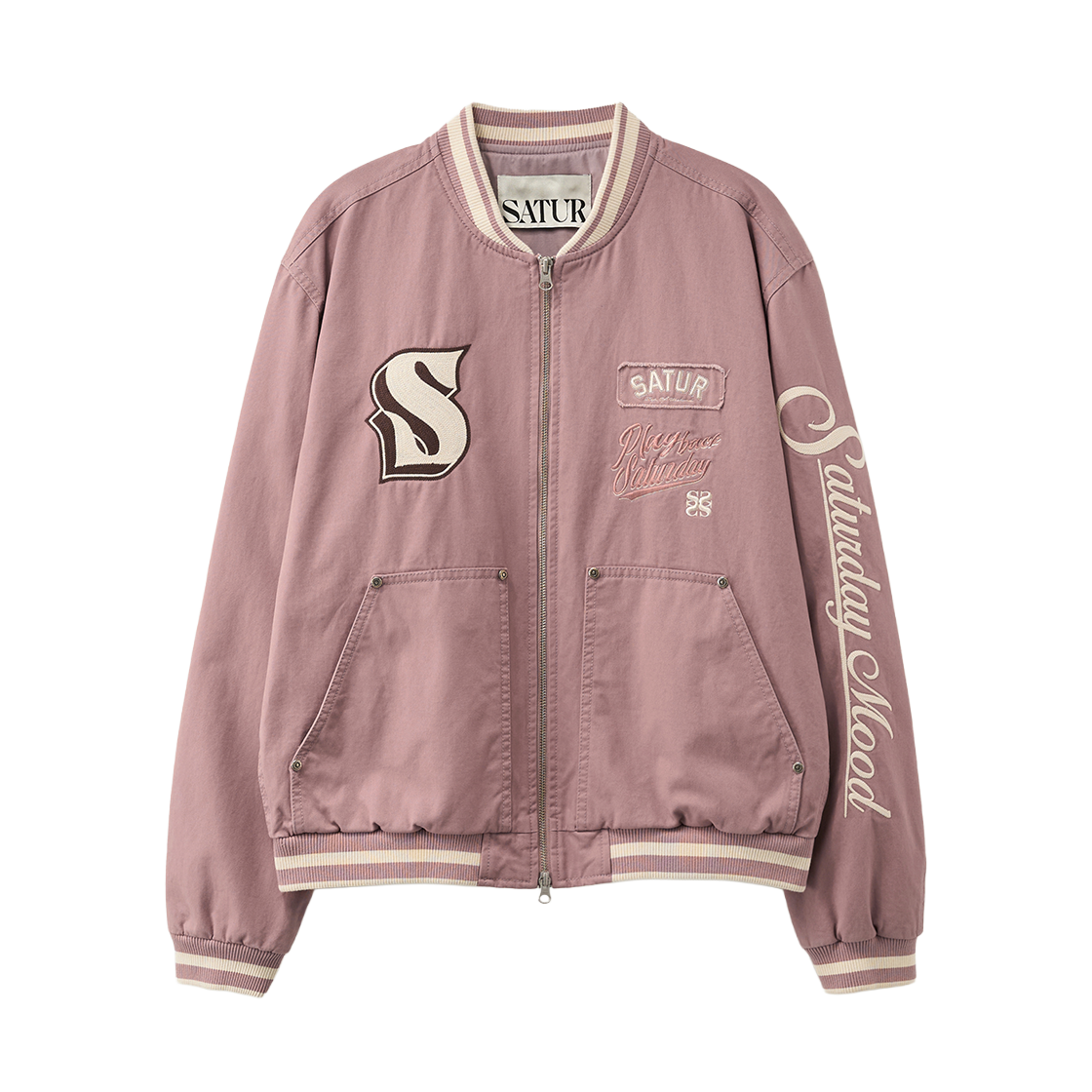 SA261UJK04PNK0 [예약배송] SATUR 90s Playback Varsity Jacket Pink