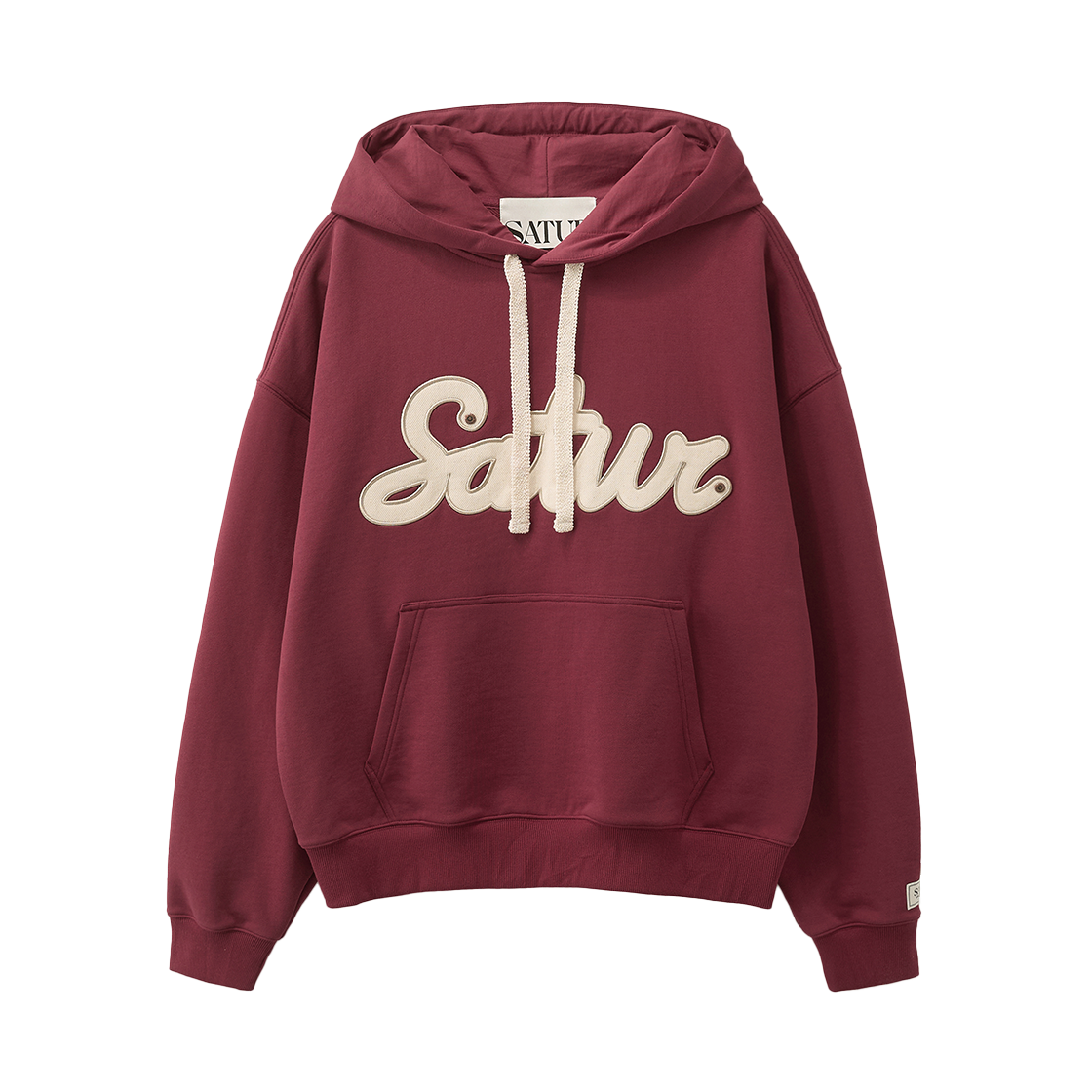 세터 루고 데님 패치 후드 티셔츠 버건디(SATUR Lugo Denim Patch Hoodie Burgundy)