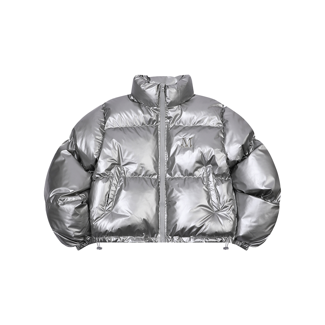 P0000BJU MUCENT Radien Metal Logo High Neck Glossy Padding Unisex Silver