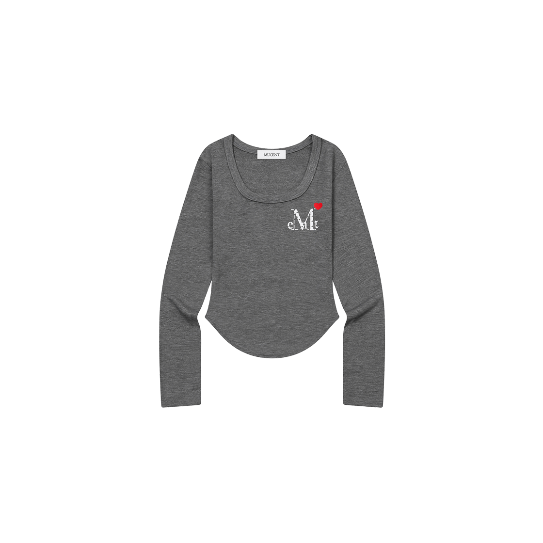 P0000BKP MUCENT Lovrits Mini Heart Logo U-Neck Long Sleeve T (4Color) Charcoal