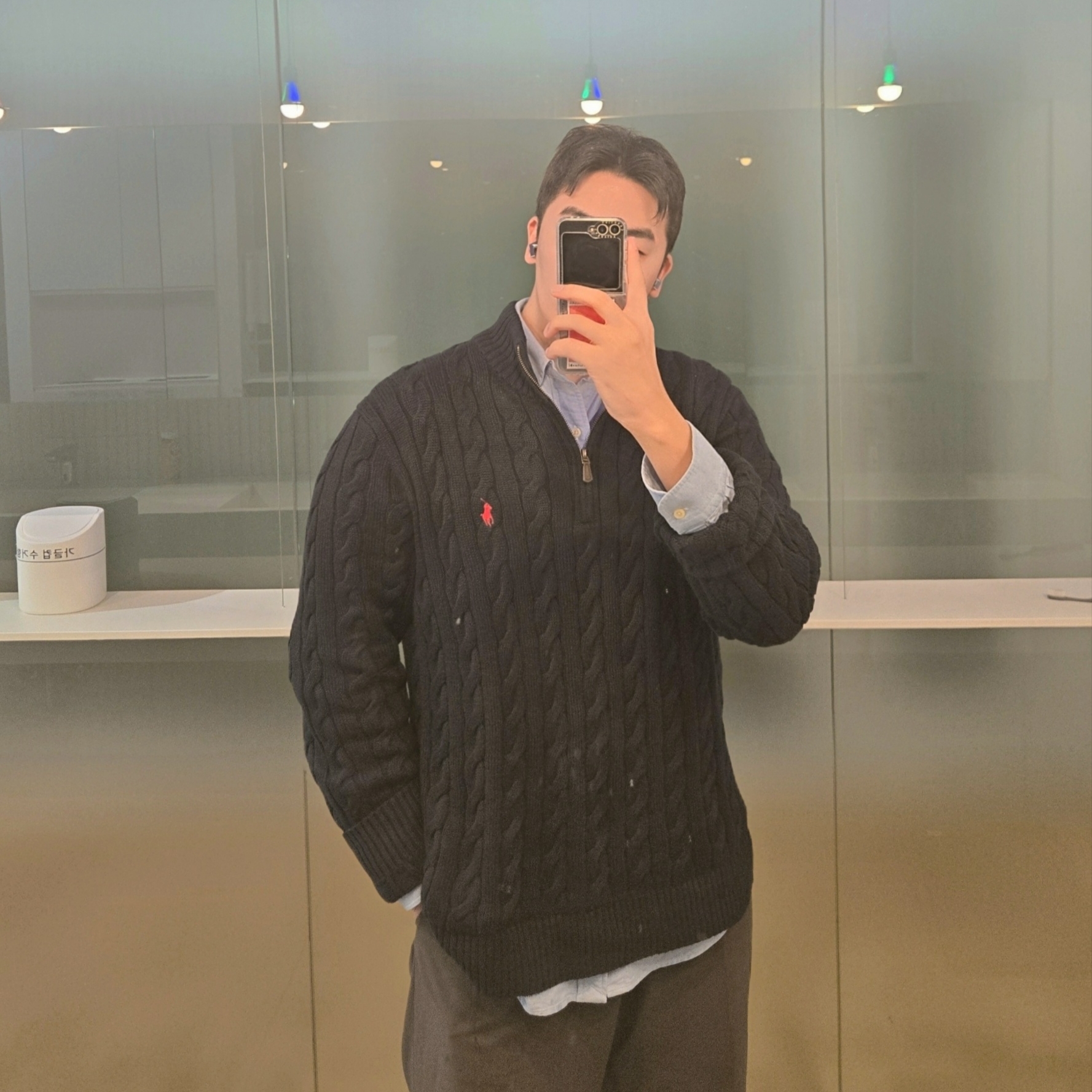 [10%적립] Polo Ralph Lauren Cable Knit Cotton Quarter Zip Sweater Hunter Navy - 26SS 착용 스타일