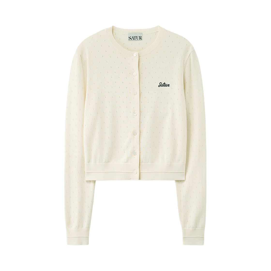 SA261WKC02CRM0 SATUR W Pointel Crewneck Cardigan Cream