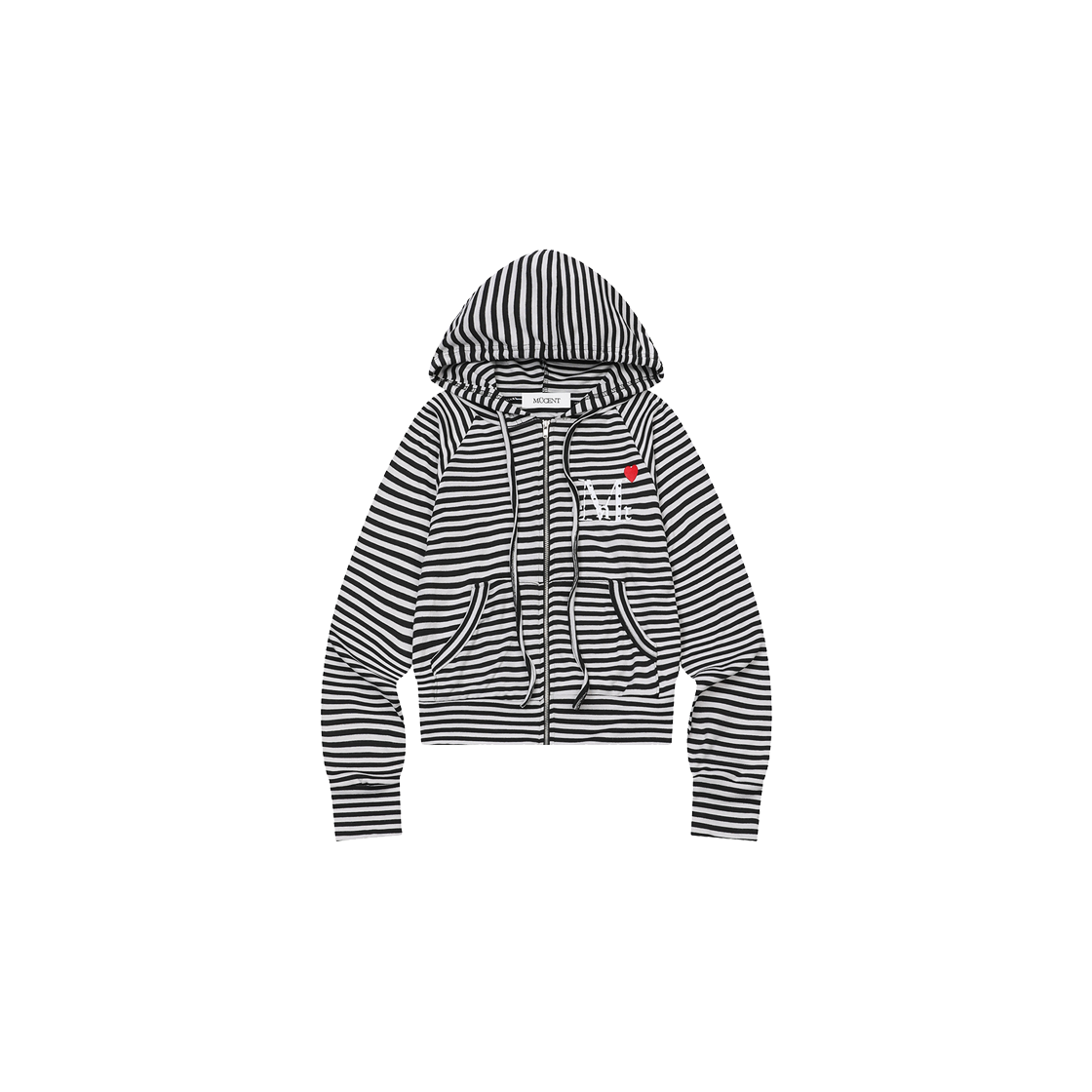 무센트 러브릿츠 미니 하트 로고 스트라이프 나그랑 후드 집업 (2컬러) 화이트 - 블랙(MUCENT Lovrits Mini Heart Logo Stripe Raglan Hood Zip-up (2Color) White - Black) - 1