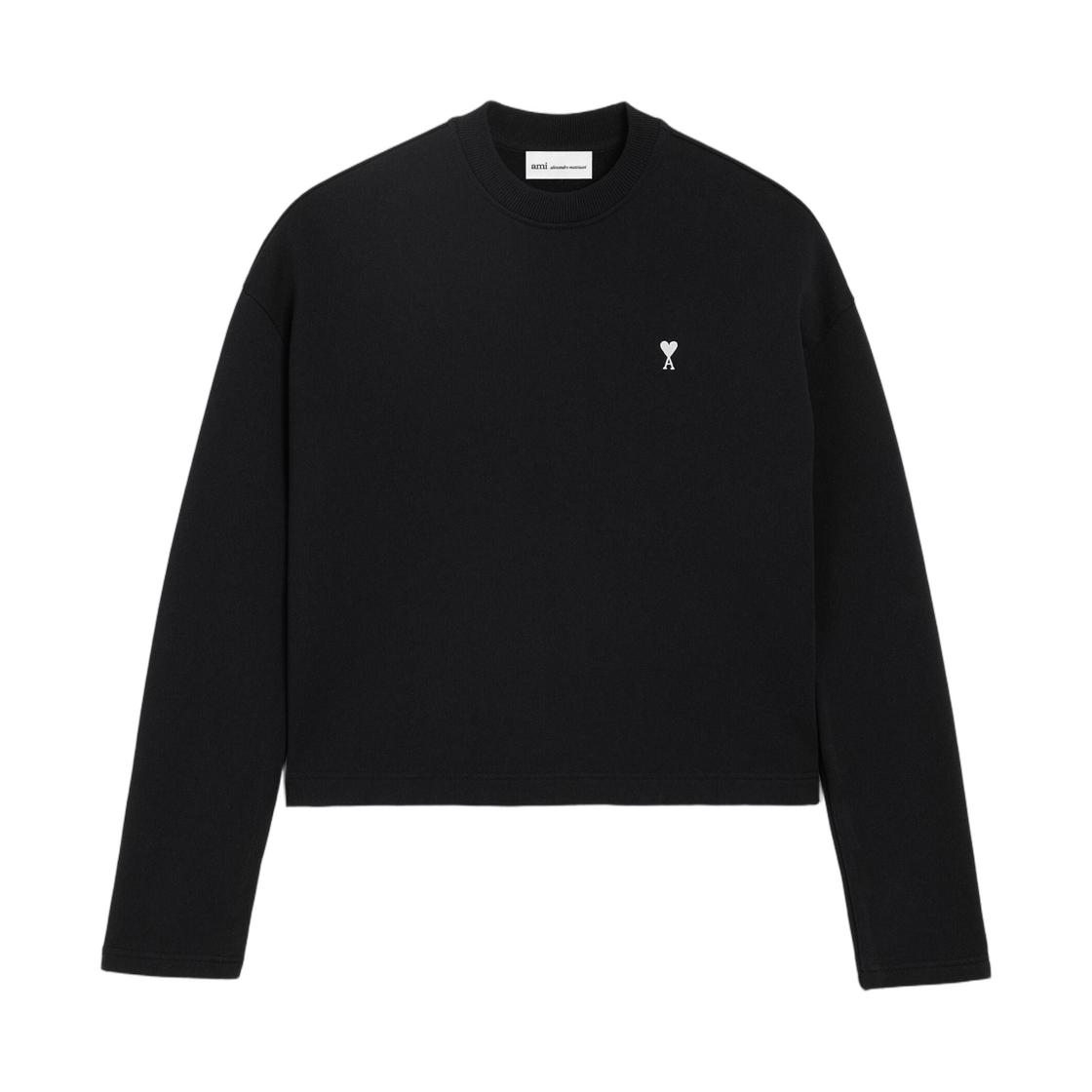 FSW766-730-045 AMI Black Cotton Ami De Coeur Cropped Sweatshirt Black White Cream