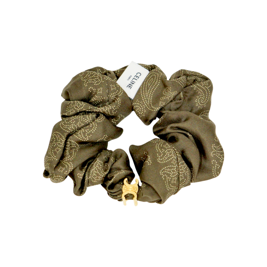 IT3TABH67CVA Celine Khaki Silk Hair Scrunchie C-B47939