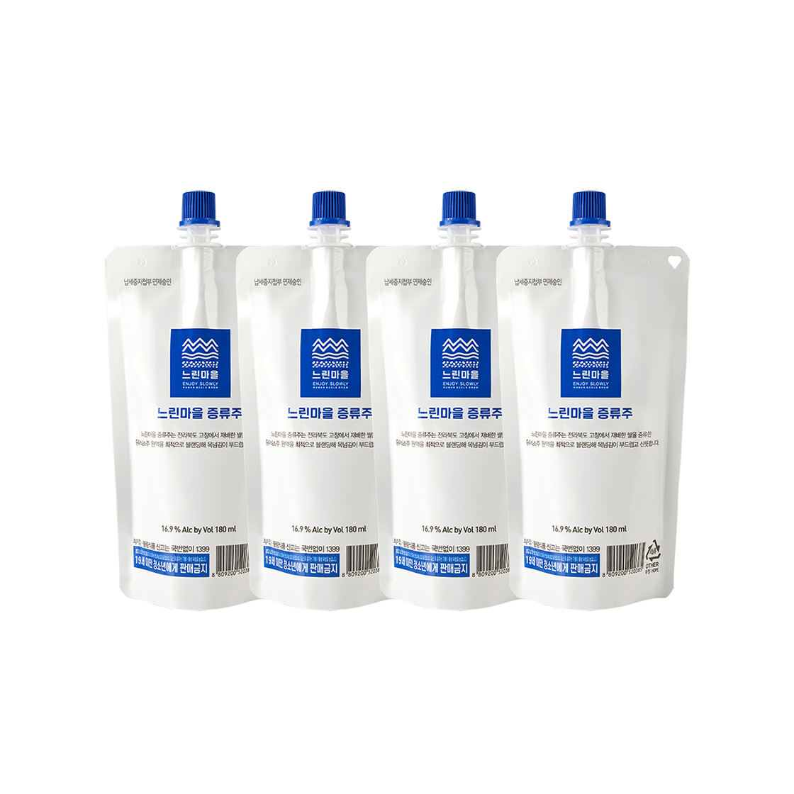 느린마을 증류주 파우치 16.9도 180ml 4입(Slow village Soju 16.9 Pouch Type 180ml x 4EA)