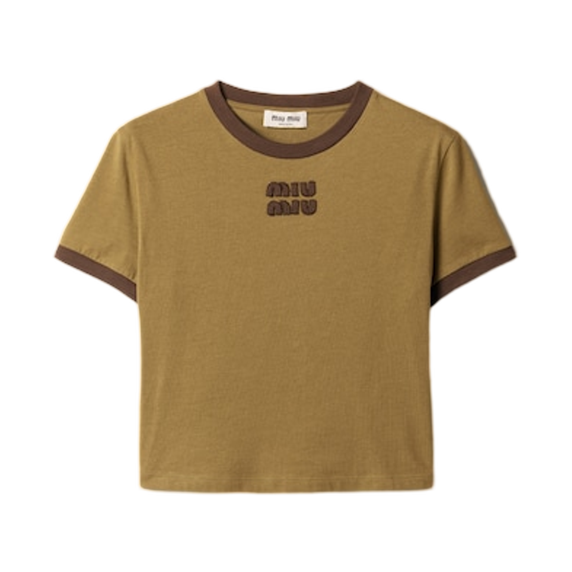 MJNA15-1841-F0Y1C Miu Miu Cotton Jersey T-Shirt Military Green Cocoa Brown