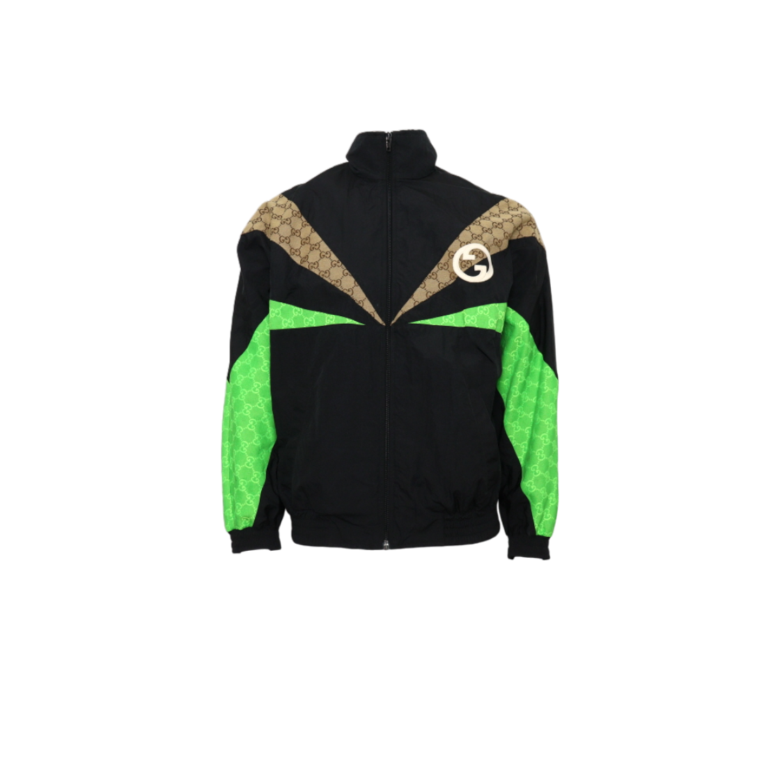 ITTWD9ND3WK8 Gucci 747061 Black Nylon Fluorescent GG Zip Unisex Windbreaker Jacket