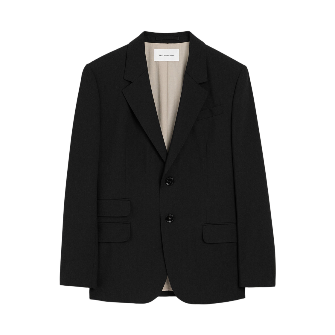 아미 블랙 뉴 울 스트레이트 싱글 브레스티드 자켓 블랙(AMI Black New Wool Straight Single Breasted Jacket Black)