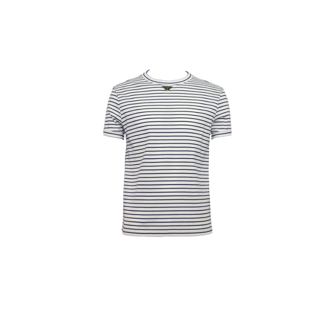 ITTEIDKQWGWS Prada UJN824 White Cotton Stripe Silver Triangle Logo Unisex T-Shirt