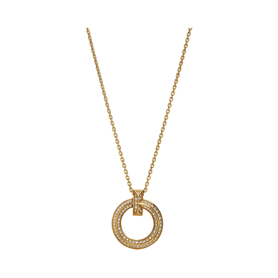 73124735 Tiffany & Co. Tiffany T T1 Narrow Circle Pendant 18K Yellow Gold Pave Diamonds