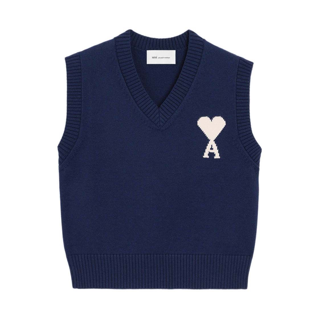 UKS860-KN0156-A116 AMI Blue Wool and Cotton Sleeveless Ami De Coeur Sweater Ink Off White