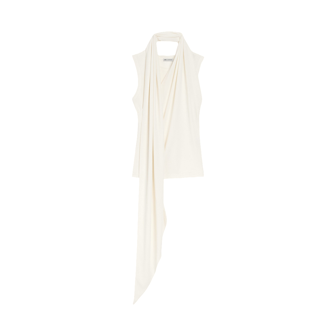 FTP827-JE0223-136 AMI White Jersey Sleeveless Lavalliere Top White Cream