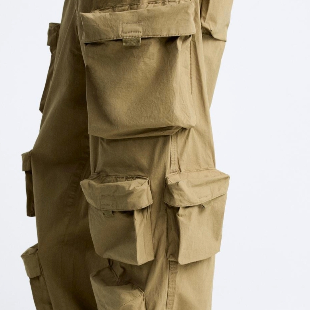 Zara Utility Pocket Pants Sand, Zara Denim Cargo Pocket Pants Camel 착용 스타일 - 3