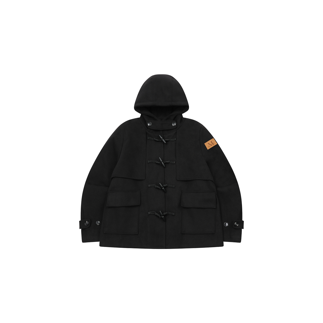P0000BJJ MUCENT [핀뱃지 증정] Morlen Flap Hooded Duffel Short Coat Unisex (2Color) Black