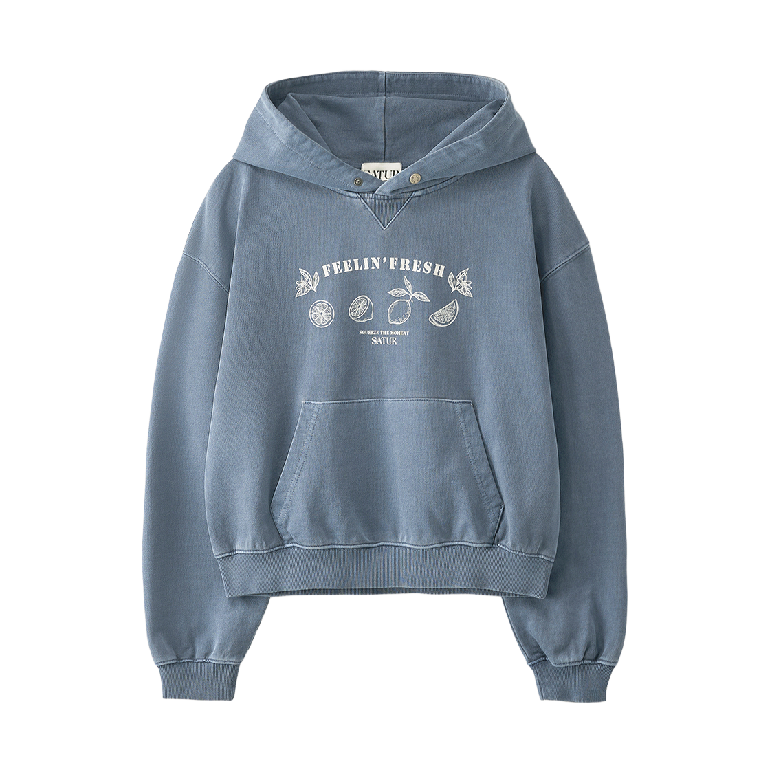 SA261WTH02NVY0 SATUR W Citron Drawing Washed Crop Hoodie Navy