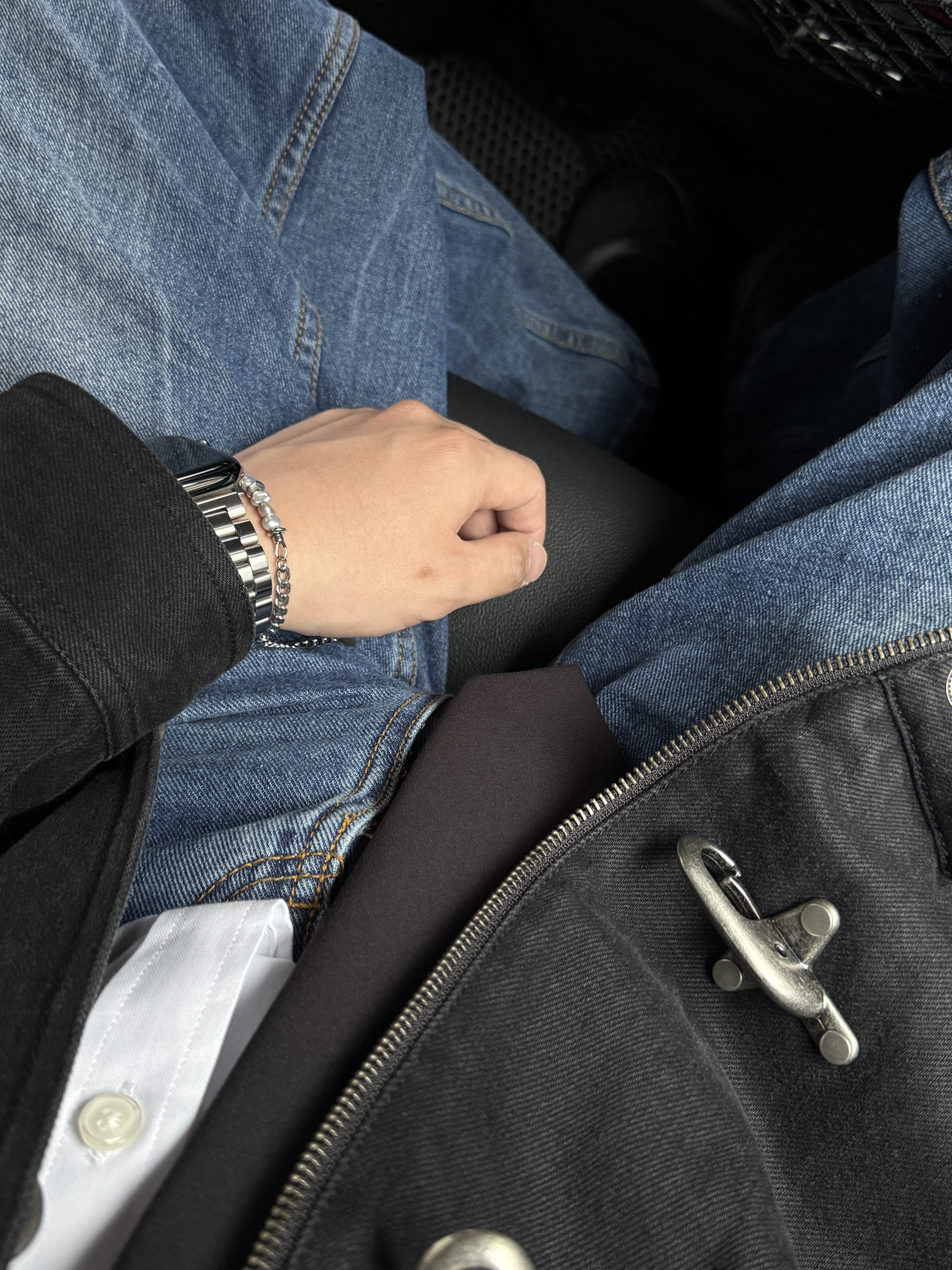Millo Archive Reflect Curved Pants Mid Blue 착용 스타일 - 1