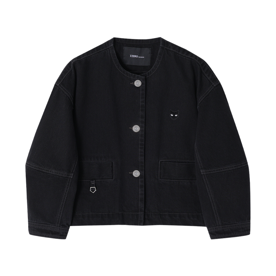 WH2JP831BK (W) SONGZIO ZZEROCollarless Curve Denim Jacket Black