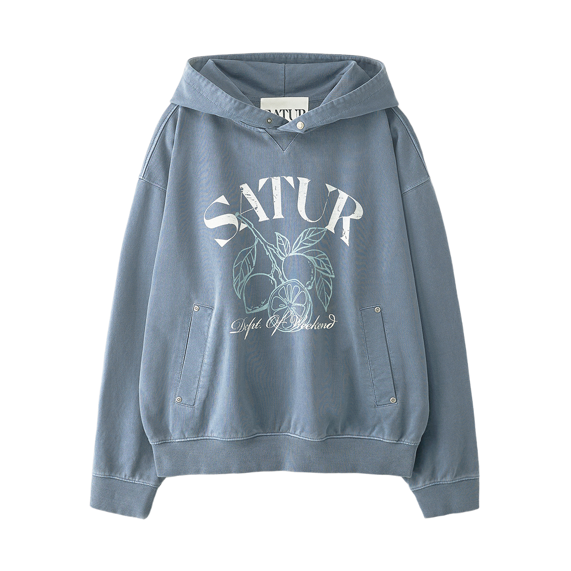 SA261MTH02NVY0 SATUR Citron Drawing Washed Pocket Hoodie Navy
