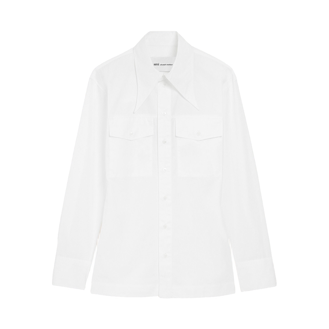아미 화이트 코튼 샤프 칼라 피티드 셔츠 화이트(AMI White Cotton Sharp Collar Fitted Shirt White) - 1