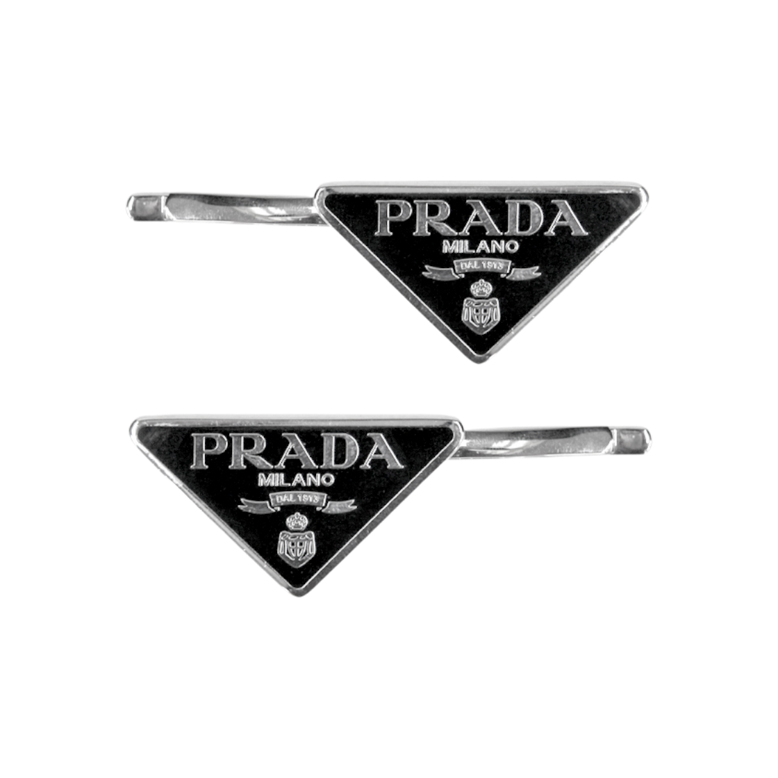 IT2LMEVSR4I6 Prada Black Triangle Logo Metal Hairpin C-B47925