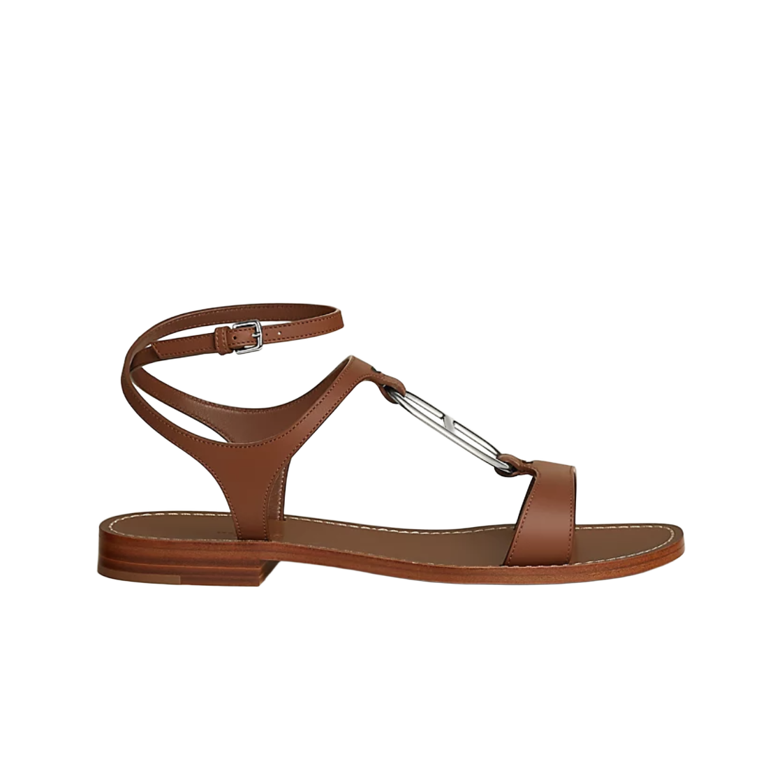 H261081Z20 (W) Hermes Marinella Sandal Calfskin & Palladium Gold