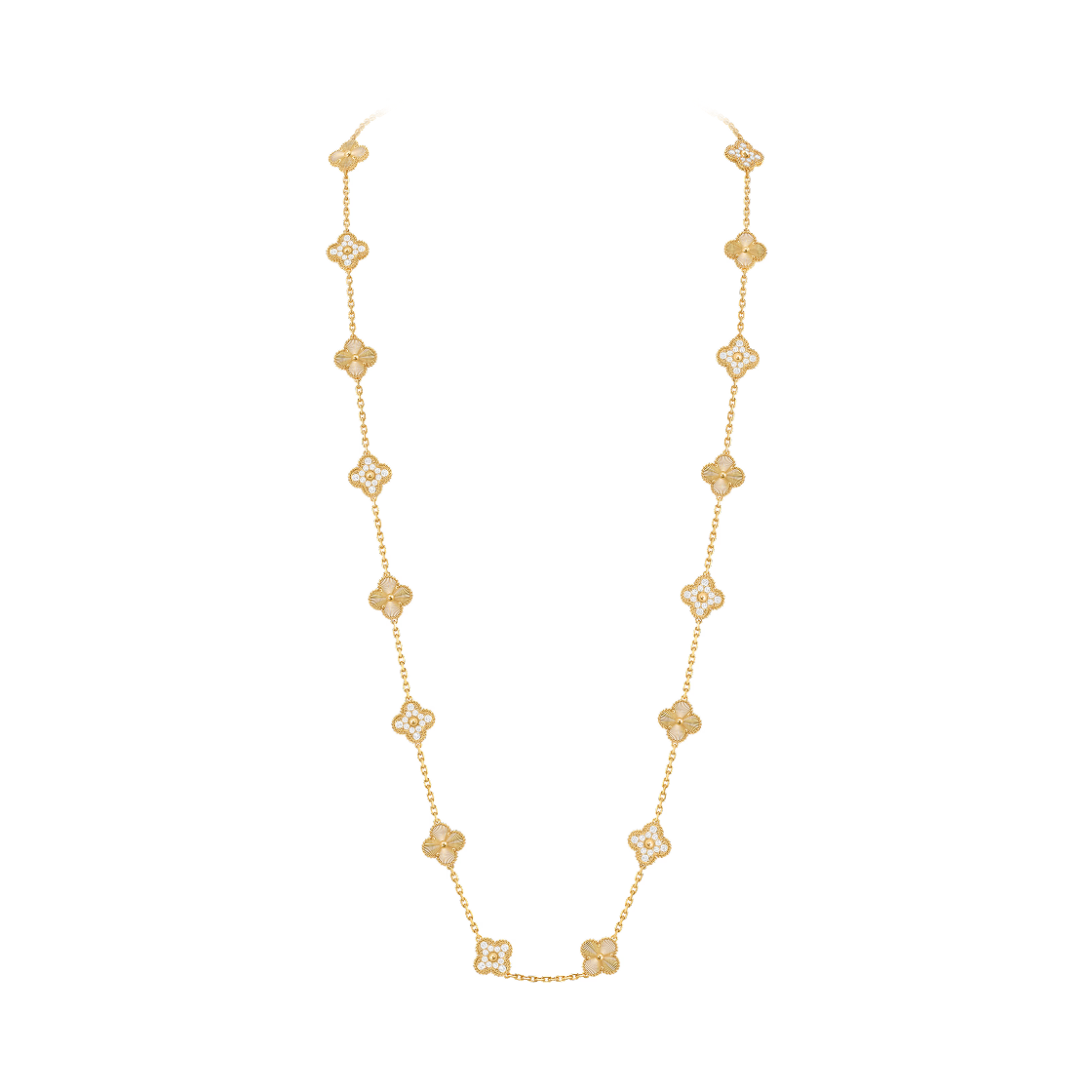 VCARP4KM00 Van Cleef & Arpels Vintage Alhambra Long Necklace 20 Motifs 18K Yellow Gold Diamond