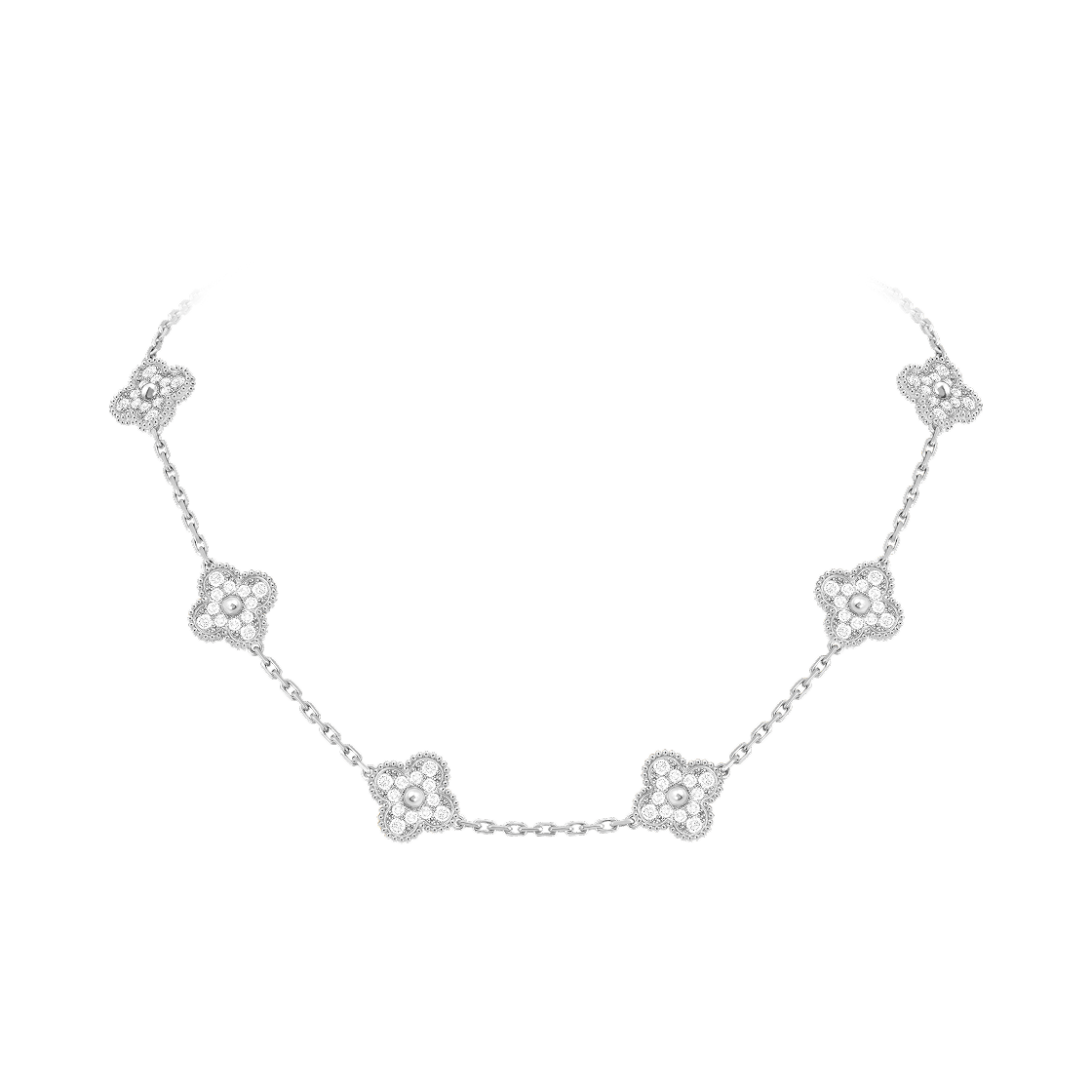반 클리프 & 아펠 빈티지 알함브라 네클리스 10 모티브 18K 화이트 골드 다이아몬드(Van Cleef & Arpels Vintage Alhambra Necklace 10 Motifs 18K White Gold Diamond) - 1
