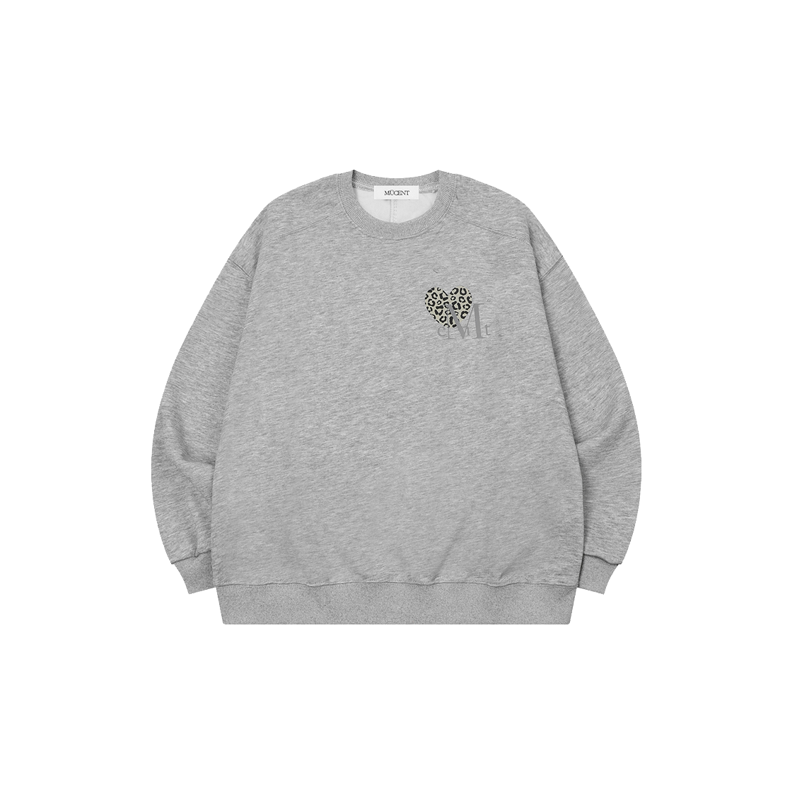 무센트 시에라 호피 하트 스몰 로고 맨투맨 남녀공용 (2컬러) 그레이 - 호피 브라운(MUCENT Sierra Leopard Heart Small Logo MTM Unisex (2Color) Gray - Leopard Brown) - 1