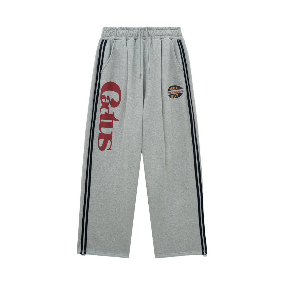 캑터스도넛마켓 선인장 트랙 라인 와이드 스웻 팬츠 – 멜란지 그레이(Cactusdonutmarket Cactus Track Line Wide Sweat Pants - Melange gray)