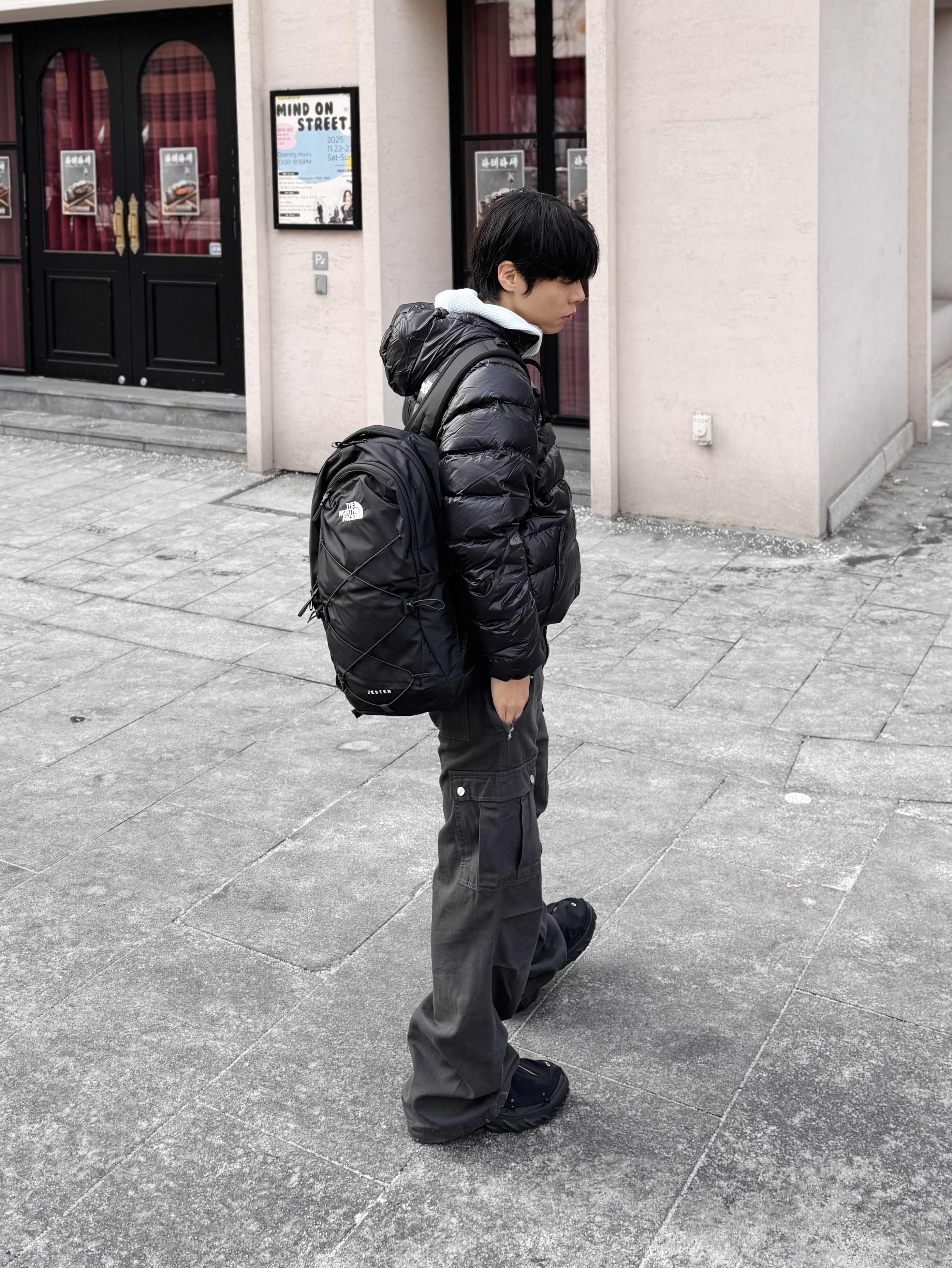 The North Face Matier EX RDS Down Hoodie Black, The North Face Jester Air 27 Black - 25FW 착용 스타일 - 7