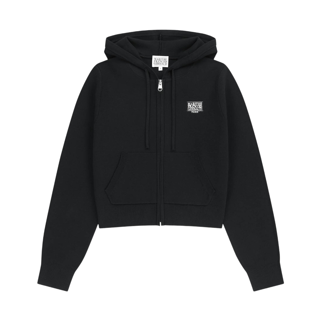 (W) 마리떼 프랑소와 저버 스몰 클래식 로고 크롭 니트 후드 집업 블랙((W) Marithe Francois Girbaud Small Classic Logo Crop Knit Hoodie Zip Up Black) - 1