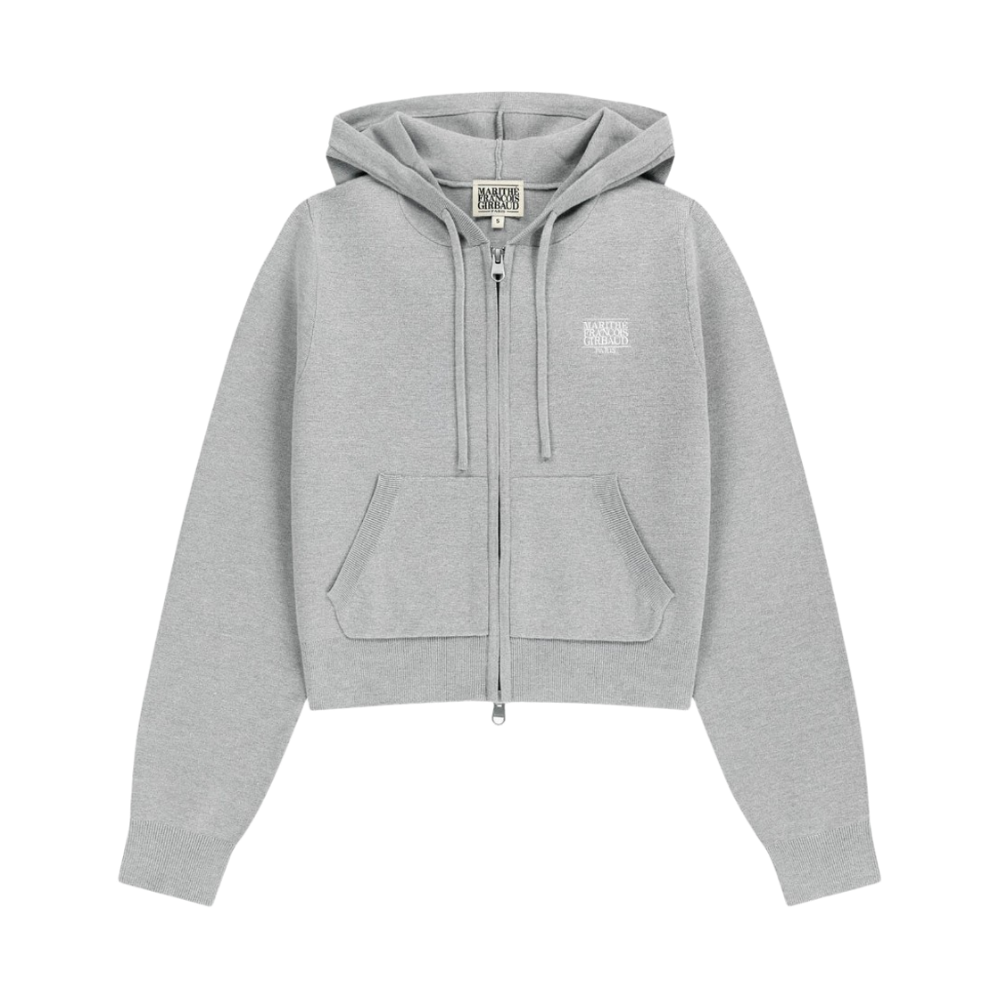 (W) 마리떼 프랑소와 저버 스몰 클래식 로고 크롭 니트 후드 집업 헤더 그레이((W) Marithe Francois Girbaud Small Classic Logo Crop Knit Hoodie Zip Up Heather Gray) - 1