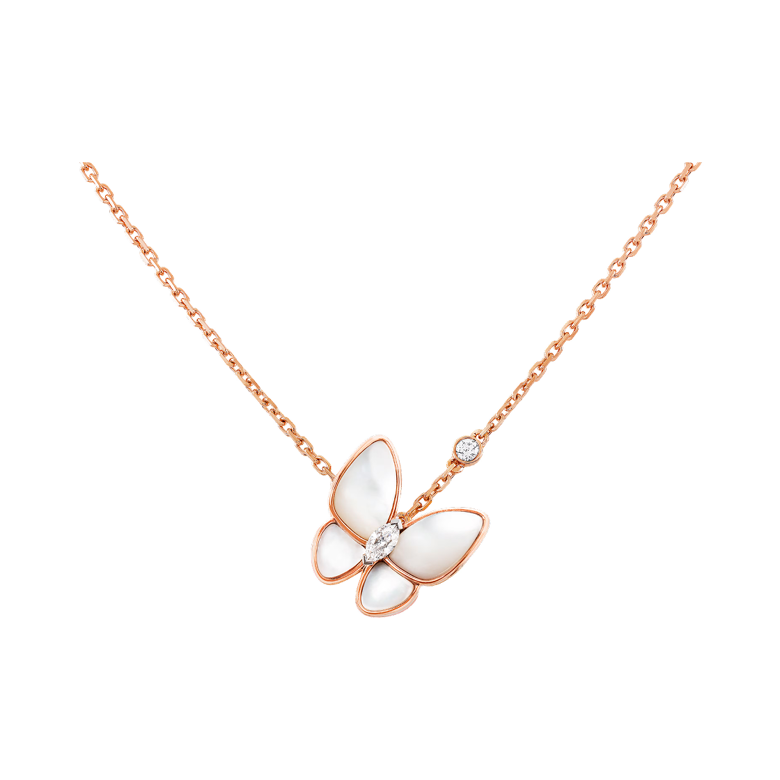 VCARO8FO00 Van Cleef & Arpels Two Butterfly Pendant 18K Rose Gold Diamond Mother-Of-Pearl