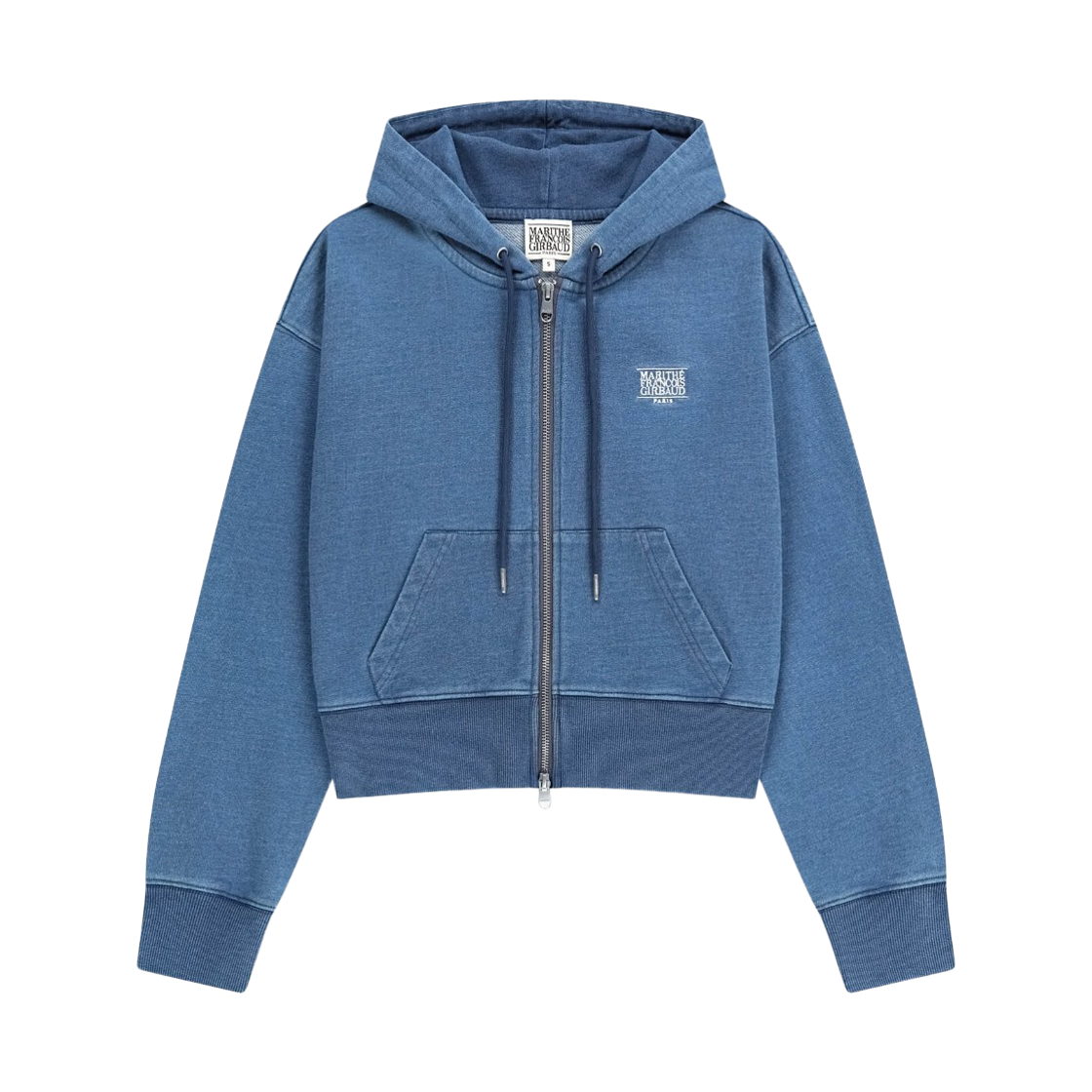 (W) 마리떼 프랑소와 저버 백 클래식 로고 크롭 후드 집업 블루((W) Marithe Francois Girbaud Back Classic Logo Crop Hoodie Zip Up Blue) - 1