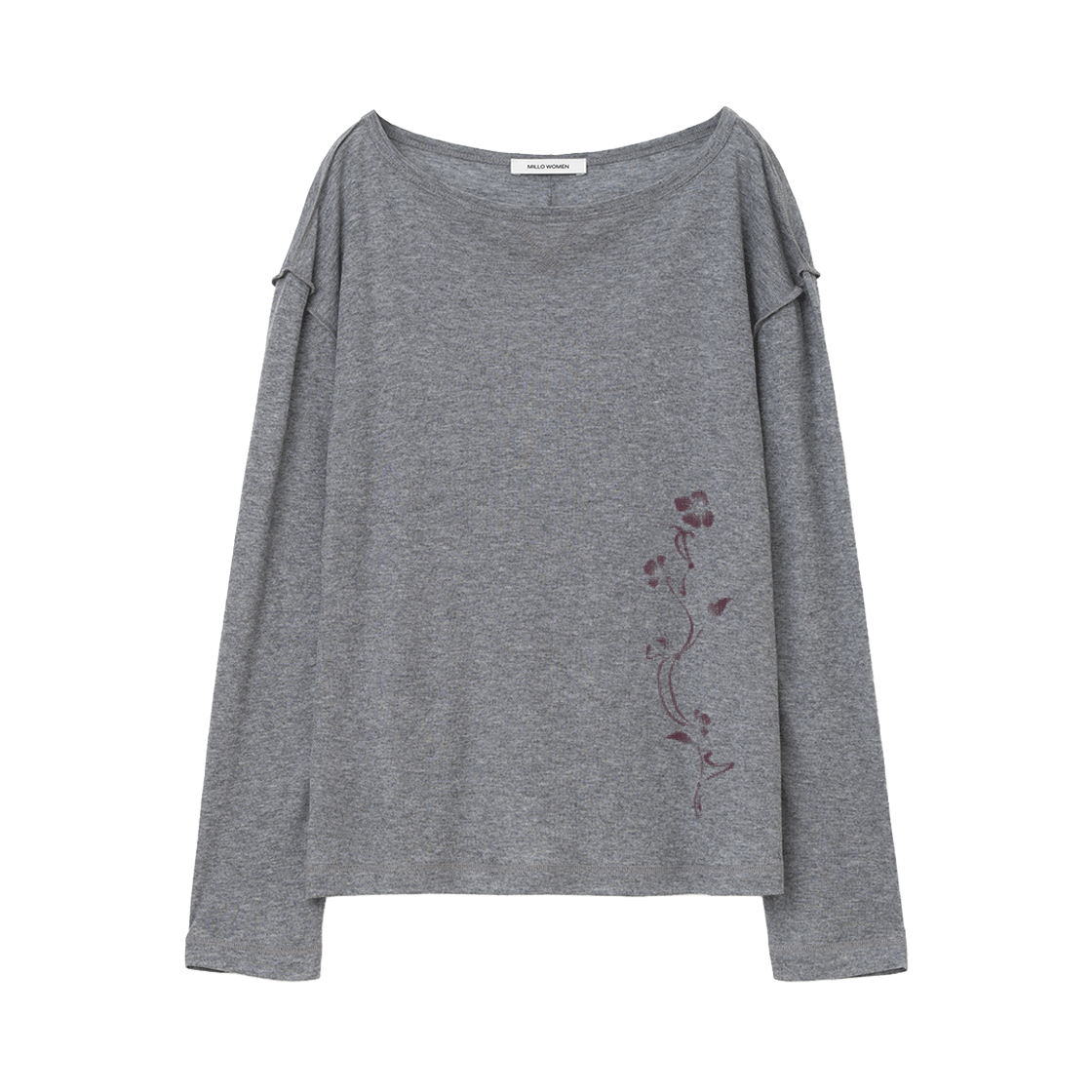 MW278CHA MILLO WOMEN Ribbed Tattoo Long Sleeve Top Charcoal