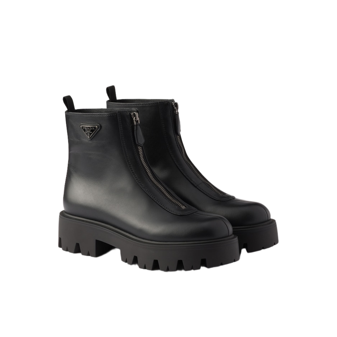(W) 프라다 레더 지퍼 부티 블랙((W) Prada Leather Zipper Booties Black) - 2