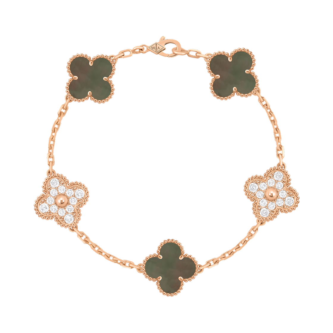 VCARP2R100 Van Cleef & Arpels Vintage Alhambra Bracelet 5 Motifs 18K Rose Gold Diamond Mother-Of-Pearl