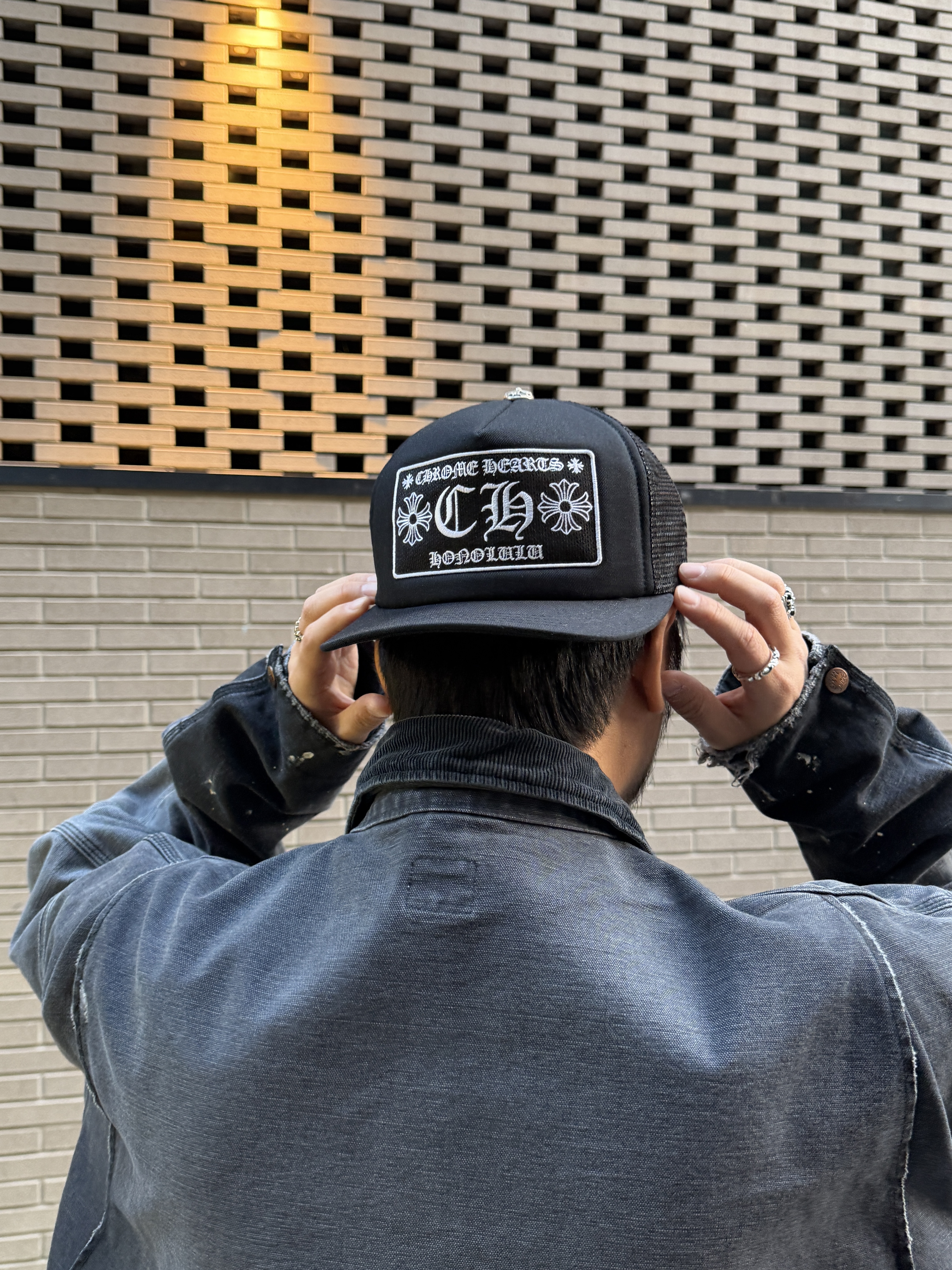 Saint Mxxxxxx Detroit Jacket Black - 25SS, Chrome Hearts CH Trucker Hat Black - Honolulu Exclusive 착용 스타일 - 2