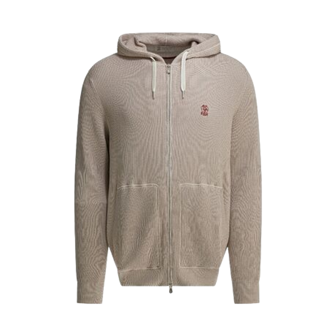 브루넬로 쿠치넬리 로고 지퍼 코튼 잉글리시 립 니트 후드 스웨트셔츠 베이지(Brunello Cucinelli Cotton English Rib Knit Hooded Sweatshirt with Logo Zipper Beige)