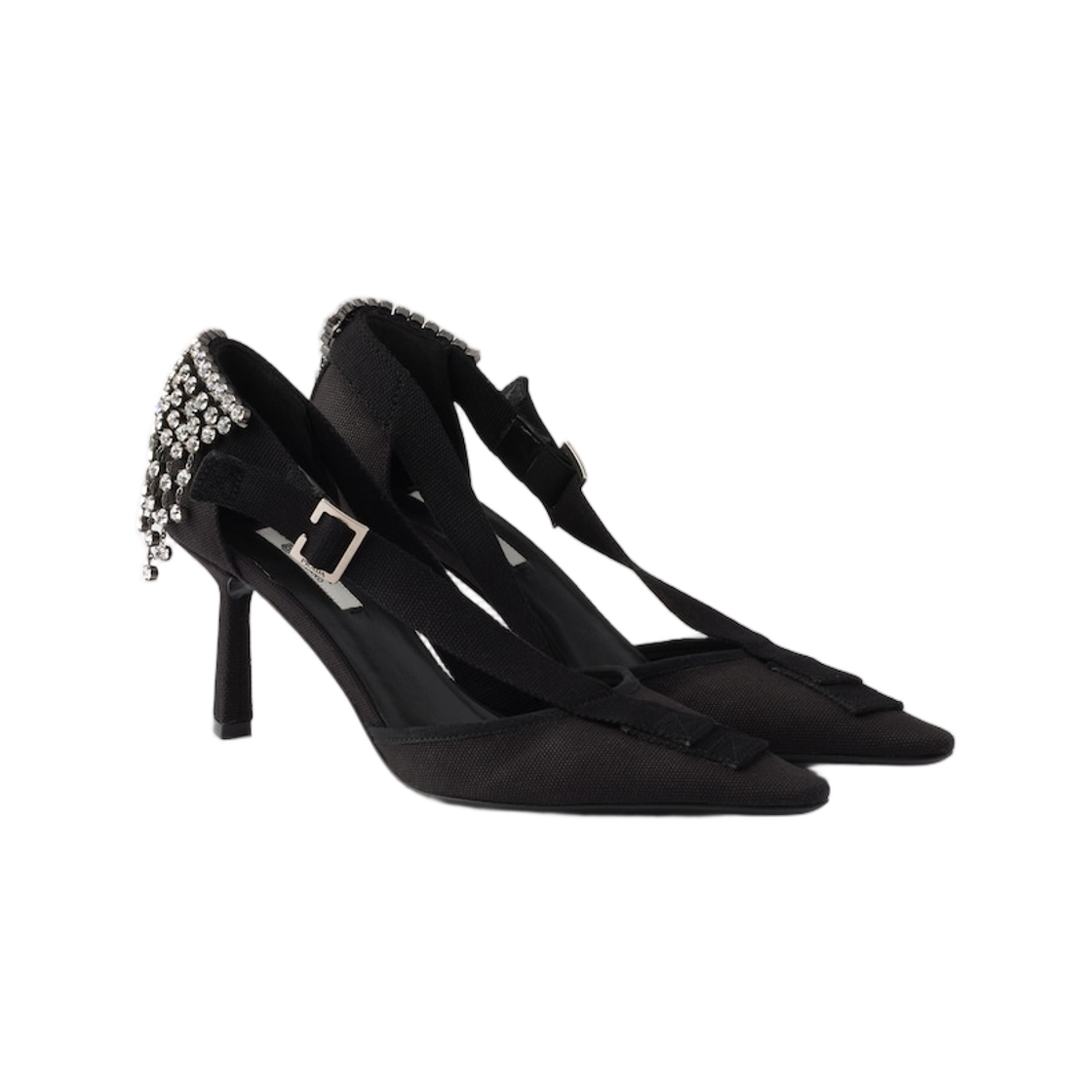 (W) 프라다 캔버스 펌프스 크리스탈 블랙((W) Prada Canvas Pumps with Crystals Black) - 2