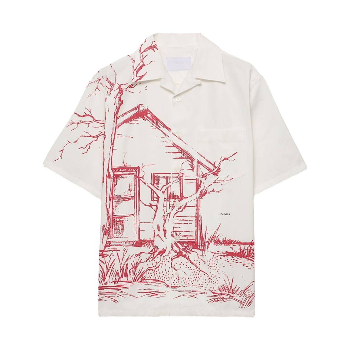 UCS414-184F-F0011 Prada Printed Cotton Bowling Shirt Red