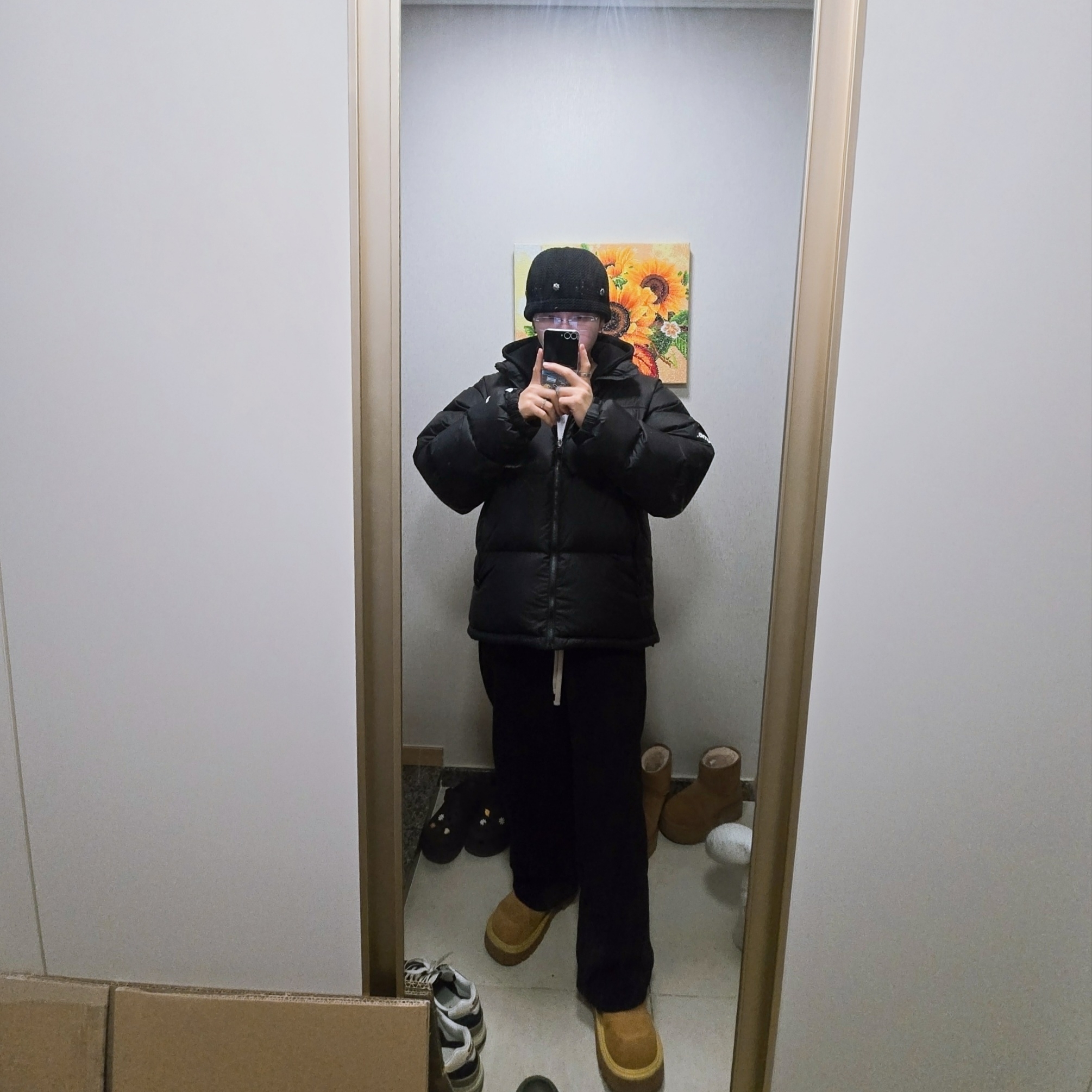 Supreme x The North Face Split Nuptse Jacket Black - 24SS 착용 스타일 - 2