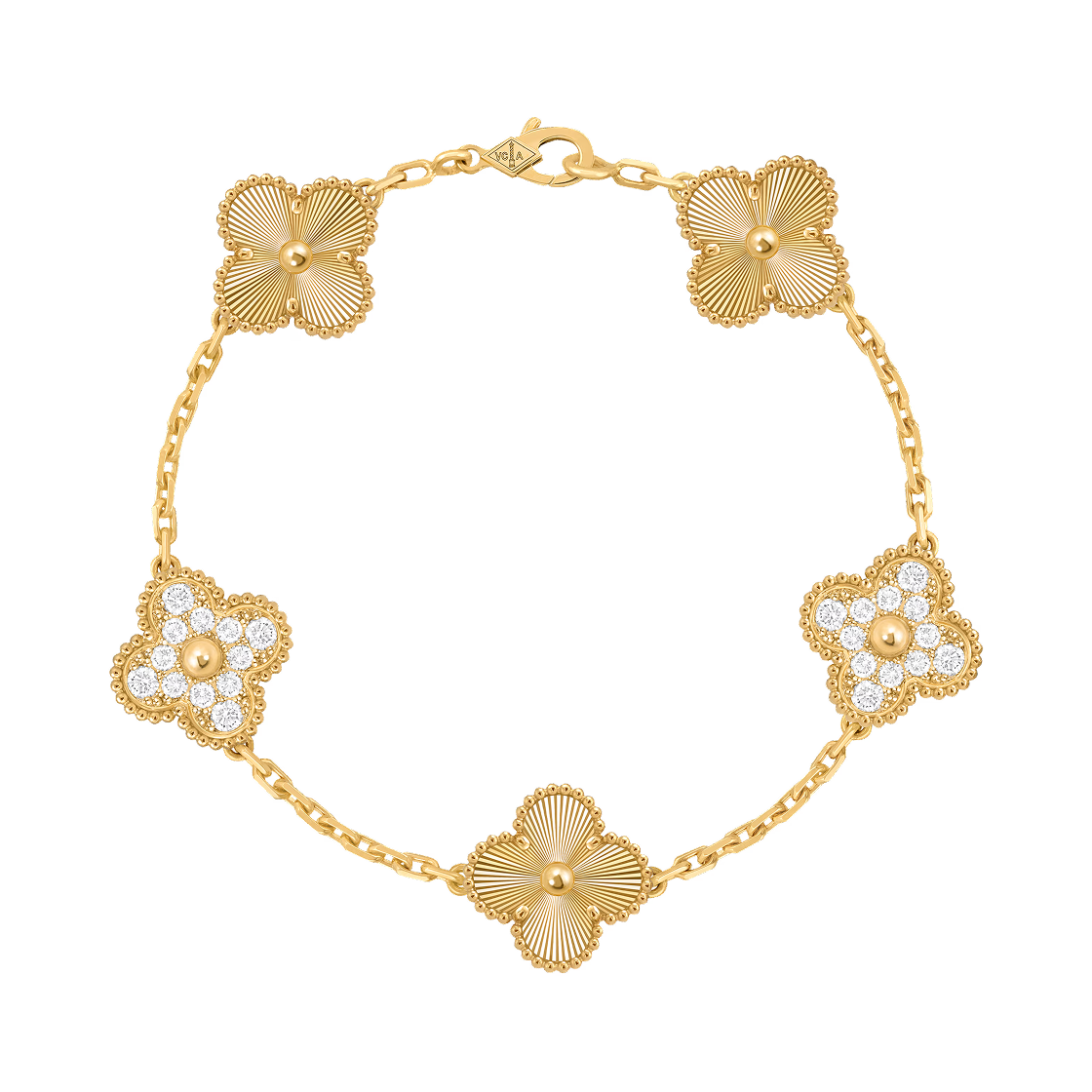VCARP4KN00 Van Cleef & Arpels Vintage Alhambra Bracelet 5 Motifs 18K Yellow Gold Diamond
