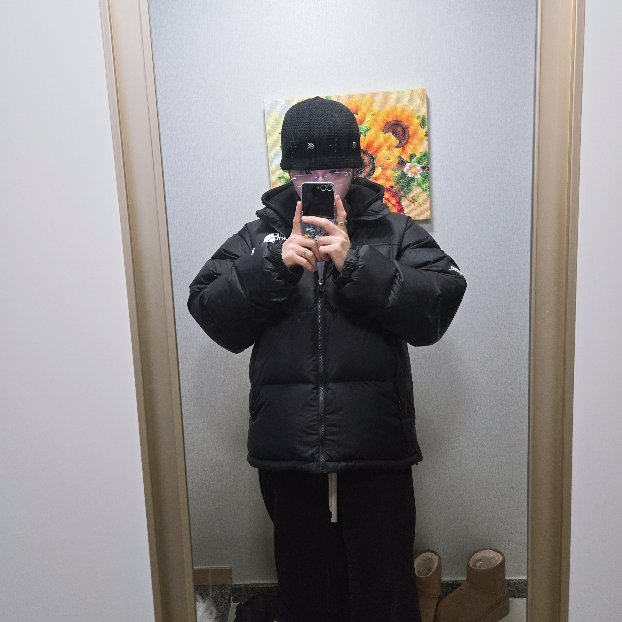 Supreme x The North Face Split Nuptse Jacket Black - 24SS 착용 스타일 - 1