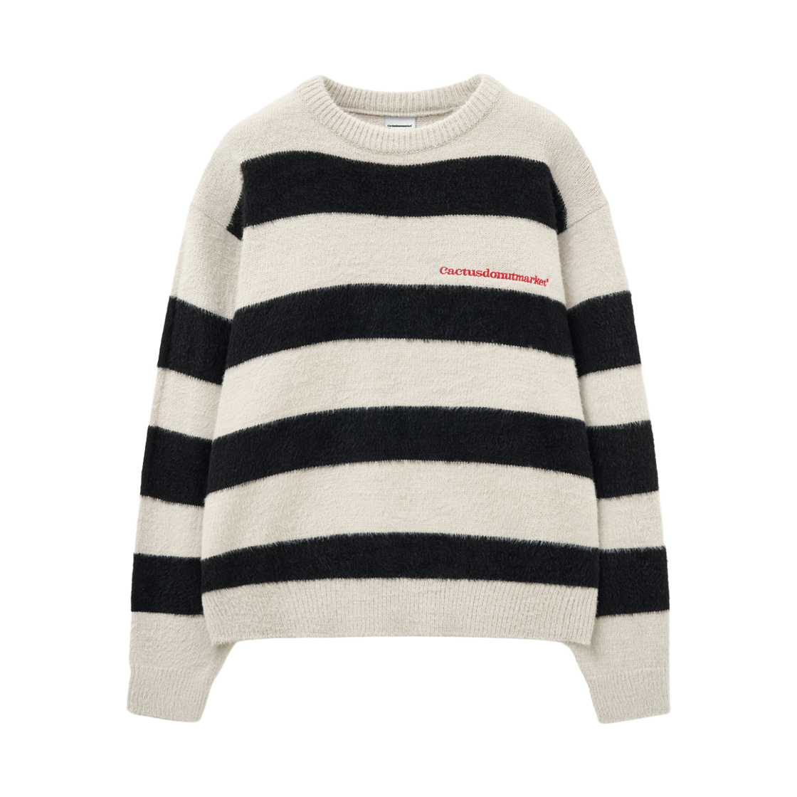 캑터스도넛마켓 자수 헤어리 스트라이프 스웨터 – 크림(Cactusdonutmarket Embroidery Hairy Stripe Sweater - Cream)