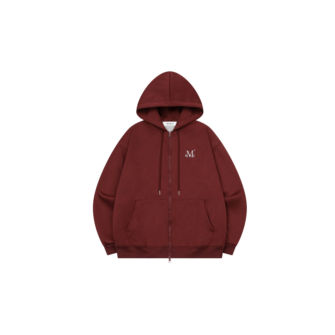 무센트 시그니처 베이직 로고 후드 집업 남녀공용 버건디(MUCENT Signature Basic Logo Hood Zip-Up Unisex Burgundy)