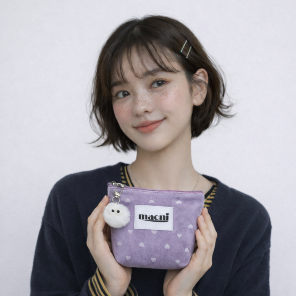 마크니 하트 벨벳 스탠디 파우치 라벤더(MACNI Heart Velvet Standy Pouch Lavender) - 3