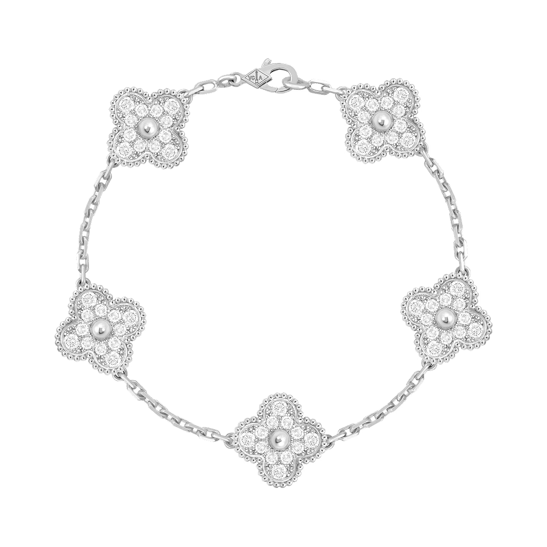 VCARA41500 Van Cleef & Arpels Vintage Alhambra Bracelet 5 Motifs 18K White Gold Diamond